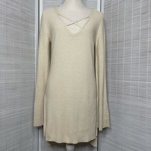 Free People Criss Cross Tunic Sweater Cream Size M